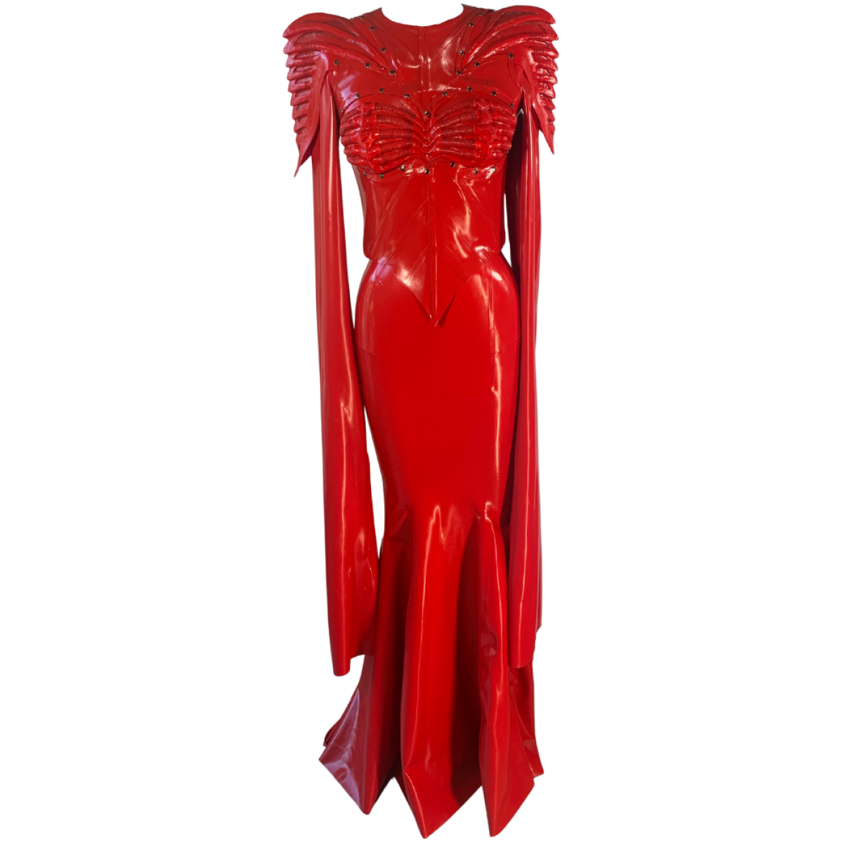 red latex long sleeve dress Latex dress knee-length