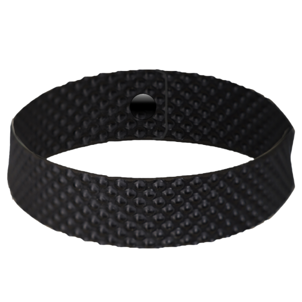 Latex Fashion by Vex The Print Simple Choker - S/M - Black Textured Pyramid features a black textured wristband with a raised pyramid pattern and a round button clasp, displayed on a white background.