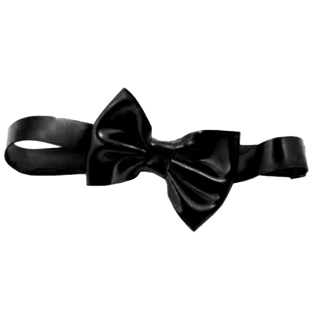 Latex Fashion by Vex The Bow Tie - Black features a shiny satin finish and comes neatly tied, showcased against a plain white background.
